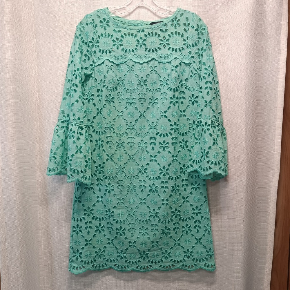 J Crew Turquoise Bell 3/4 Sleeve Eyelet Lace Dress Women's 0 Easter Spring